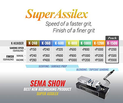 Super Assilex Flexible Sanding Sheets Job-PAK, Peach K-1500, U191-2505, 4 Sheets + 1 M Hand Pad for Half Sheets - color: K-1500 Peach, size: w/ Half-sheet M Pad