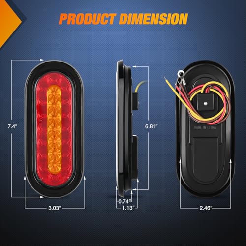Nilight 6" Oval Trailer Tail Light 2 PCS Red Amber w/Mounting Brackets - color: Red/Amber Tail Lights+Brackets 2Pcs
