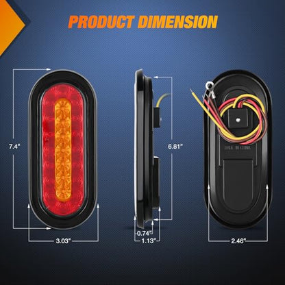 Nilight 6" Oval Trailer Tail Light 2 PCS Red Amber w/Mounting Brackets - color: Red/Amber Tail Lights+Brackets 2Pcs