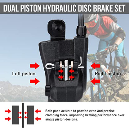 TOBWOLF MTB Hydraulic Disc Brake Kit, Dual Piston Calipers 160mm Rotors - color: Black Hydraulic Disc Brake Set - Dual Piston