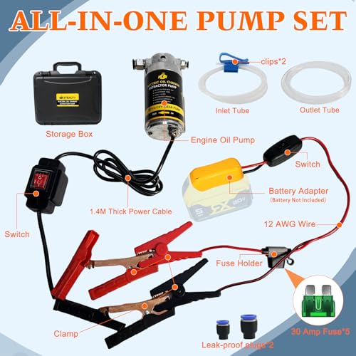 Oil Extractor Pump, Oil Change Pump Compatible with DEWALT Battery - color: SET 01+Yellow battery adapter