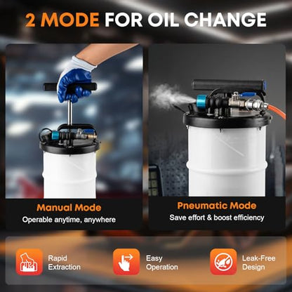 6.5L Oil Extractor Pump - Pneumatic/Manual Automotive Fluid Extractor with Extended Suction Hoses & Brake Bleeding Hose for Oil/Fluid Change