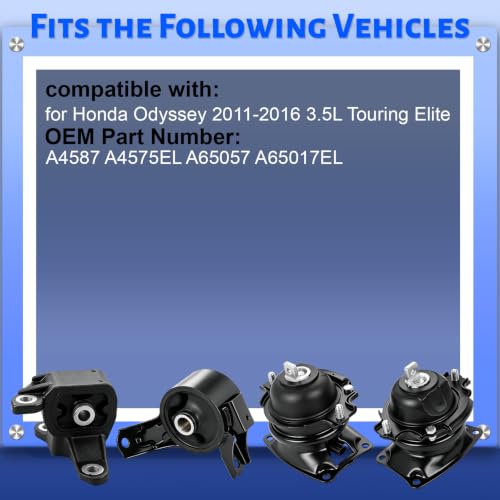 Engine Motor Mount Kit Compatible with 2011-2016 Odyssey 3.5L Touring Elite - size: A4587 A4575EL A65057 A65017EL