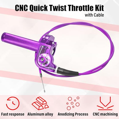 Universal CNC Quick Twist Throttle Kit with Cable for 7/8" Bars - Fits CRF50 70 110 125 230 250, KLX, XR, Pit & Dirt Bike, ATV, Mini Bike (CT200U) (Style - A, Purple) - color: Purple, style: Style - A