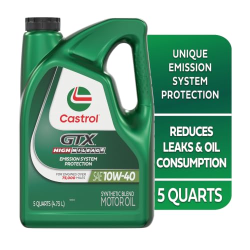 Castrol GTX High Mileage 10W-40 Synthetic Blend Motor Oil, 5 Quarts - size: 5 Quarts