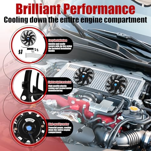 9" Universal Electric Radiator Fan Push Pull Slim Fan High Performance Cooling Fan 80W 12V Mount Kit 1PCS - size: 9 inch- 1PC