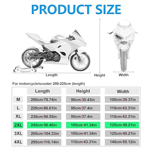 Motorcycle Cover All Season Universal Weather Quality Waterproof Sun Outdoor Protection Night Reflective with Lock-Holes Fits up to 96.5" for Most Sport/Standard/Dual Sport Motorcycles Vehicle Cover - size: 2XL size: 96.5"