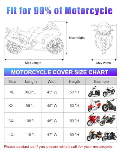 Full Enclosed Motorcycle Cover Waterproof Outdoor Length up to 108" - size: 3.(3XL) 108"L x 45"W x 59"H