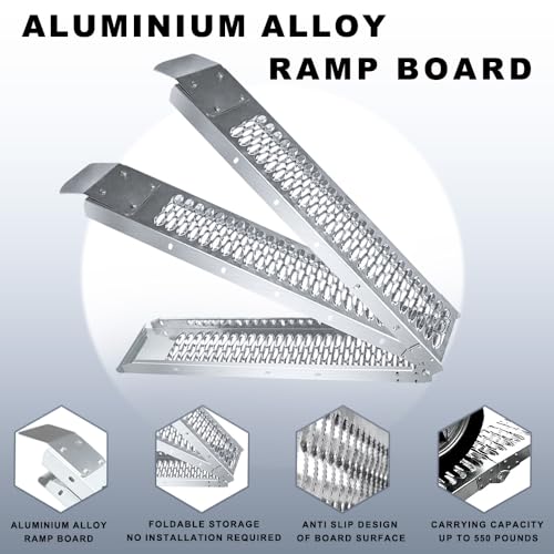 Alloy Steel Motorcycle Ramp, 750 Lbs Capacity, 78in Folding Loading Ramp with Load Straps for Pickup Trucks, Motorcycles, ATVs, UTVs, Lawn Mowers, Dirt Bikes (1)