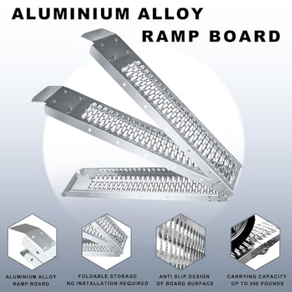 Alloy Steel Motorcycle Ramp, 750 Lbs Capacity, 78in Folding Loading Ramp with Load Straps for Pickup Trucks, Motorcycles, ATVs, UTVs, Lawn Mowers, Dirt Bikes (1)