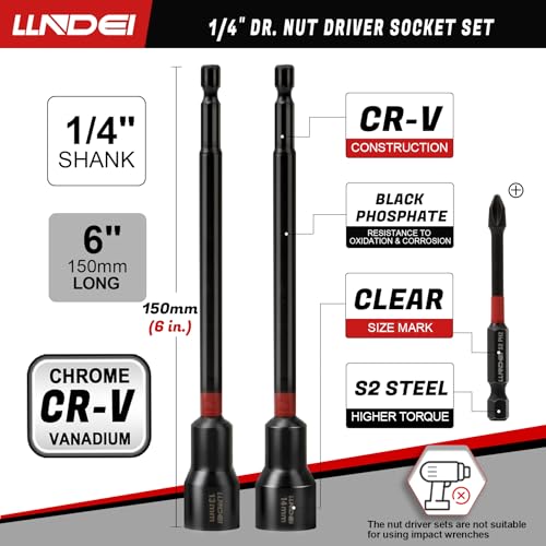 1/4" Drive Socket Set Nut Driver Set with Ratchet, 44Pcs Wrench Tool Set - size: 44PCS Metric