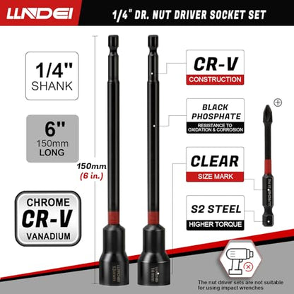 1/4" Drive Socket Set Nut Driver Set with Ratchet, 44Pcs Wrench Tool Set - size: 44PCS Metric