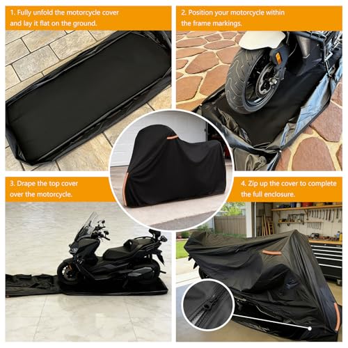 Full Enclosed Motorcycle Cover with Reflective Strips,87" W x 33" D x 50" H - size: 87"W x 33"D x 50"H