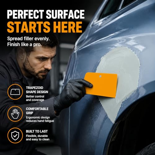 30-Pack Automotive Applicator Body Filler Spreaders for Car Fillers, Putties, Glazes, Caulks and Paint, Trapezoid – 4", 5", & 6" Plastic Spreader Tools (10 Each Size) Reusable Car Repair Kit