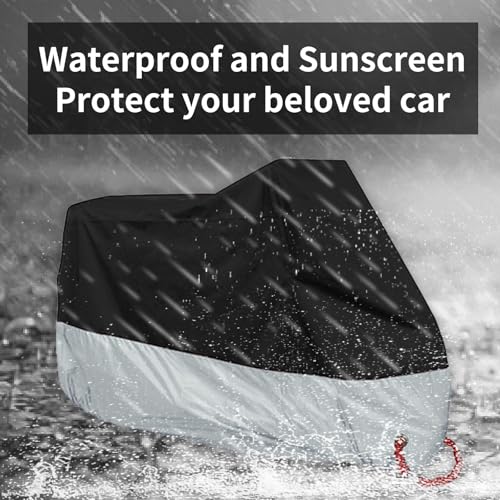 1 Pcs All Season Motorcycle Dust Cover Waterproof,210d Durable Motorcycle Cover with Lock-Holes & Storage Bag,Fits for Most Motorcycles (Silver/Black)