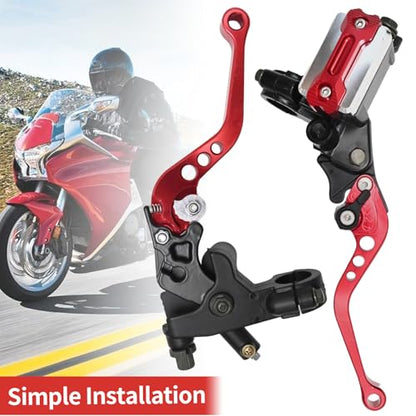 Universal Motorcycle Brake Lever 7/8" 22mm Handlebar Brake Master Cylinder Clutch Levers Set, Hand Grips, Handlebar Ends Replacement for Harley Honda Kawasaki Suzuki Yamaha, Red Left + Right