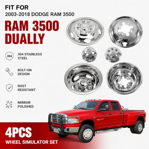 4pcs 17inch Dually Bolt On Wheel Simulators Fit for 2003-2018 Ram 3500 - size: 17"#3