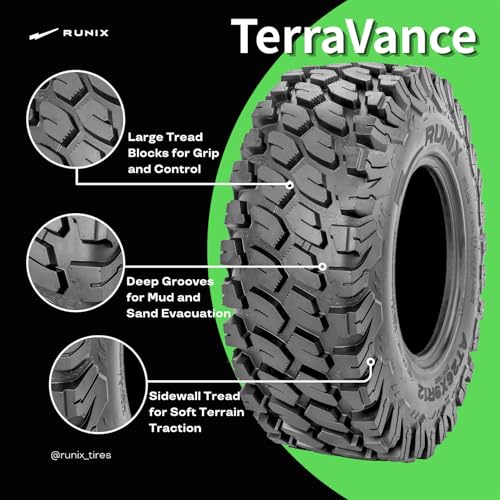 RUNIX UTV SxS Radial Tires, RUNIX TerraVance, 35X10R15, 35X10-15, 8PR, Radial Tire, Set of 4, All Terrain, Tubeless - size: 35X10R15