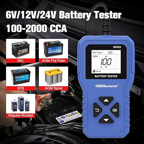 Car Battery Tester 6V 12V 24V Battery Voltage Tester, BR502 100-2000 CCA Internal Resistance Tester Automotive Accurate Digital Auto Battery Analyzer for Car Truck Marine Motorcycle SUV Boat - color: Blue
