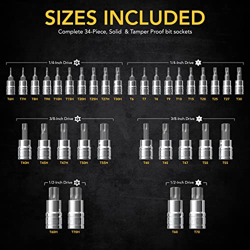 LEXIVON Master TORX Bit Socket Set, Premium S2 Alloy Steel | Complete 34-Piece, Solid Star & Tamper Proof T6 ~ T70 | Enhanced Storage Case (LX-149) - style: Master Torx Set