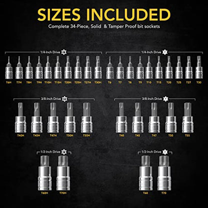 LEXIVON Master TORX Bit Socket Set, Premium S2 Alloy Steel | Complete 34-Piece, Solid Star & Tamper Proof T6 ~ T70 | Enhanced Storage Case (LX-149) - style: Master Torx Set