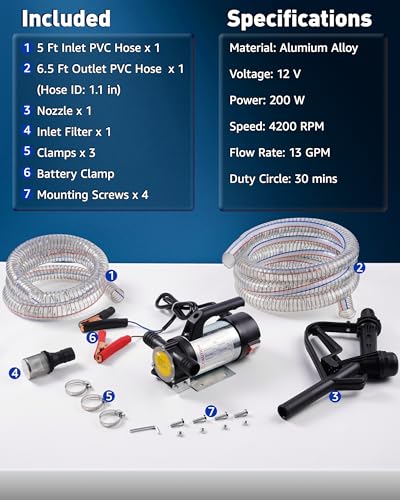 Electric Fuel Transfer Pump 13GPM, 12V Transfer Pump for Diesel, Kerosene - style: Upgraded 13 GPM
