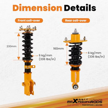 maXpeedingrods Coilovers for Honda CR-V 2007-2011, Height Adjustable Full Coilovers Suspension Kit, Preset Damping Lowering Kit Gold