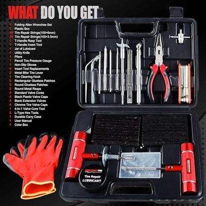 AWELCRAFT 108-Piece Tire Repair Kit – T-Handle Tools with Valve Kit & Case - size: 108 Piece Repair Kit