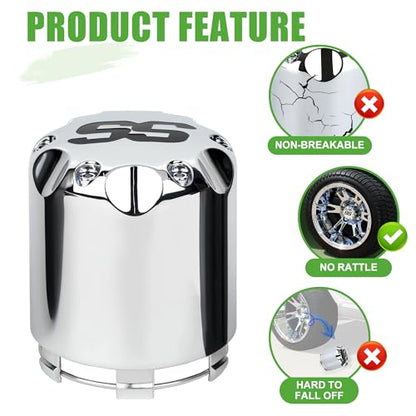 10L0L Universal Golf Cart SS Wheel Center Cap Cover for Yamaha, EZGO, Club Car, 4 PCS (Chrome) - color: Silver