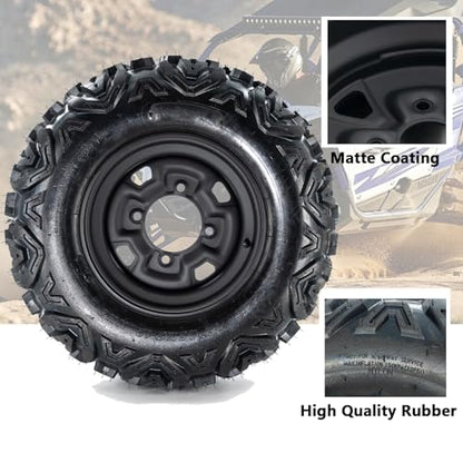ATV/UTV Tires 25x10-12, 25x10x12 ATV Tires and Wheels Set, 6PR, 4x156 Bolt Pattern, 4+3 Offset, Compatible With UTV ATV Off-Road Vehicles, Set of 2