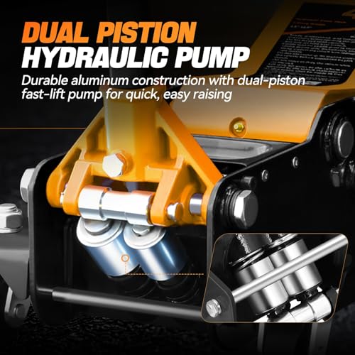 Auto Dynasty 4Ton Low Profile Floor Jack, Heavy Duty w/Dual Pistons, Orange - color: Orange, size: 4T Dual Pump