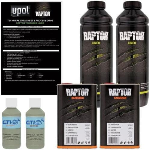 Raptor Truck Bed Liner Kit with Colored Woodland Green #34128 Tint and Spray Gun - 2 Liters - Protective Spray On Paint for Coating Trucks, Tailgates, Vehicle Undercoating - Tintable Bedliner Formula