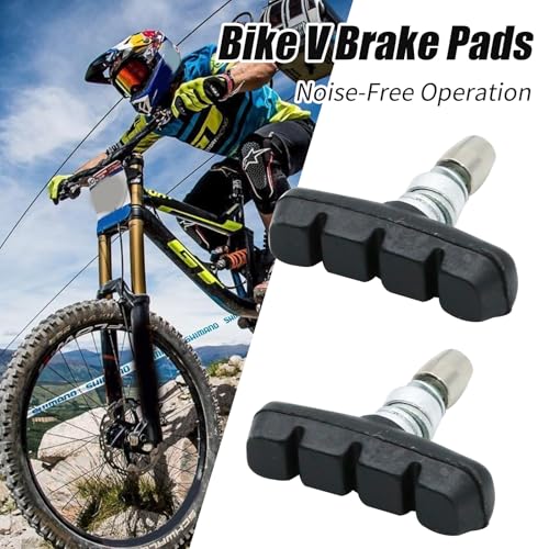 2 Pairs Bike V Brake Pads with Hex Nuts Hex Wrench for Mountain Bike, Road Bicycle, MTB, BMX