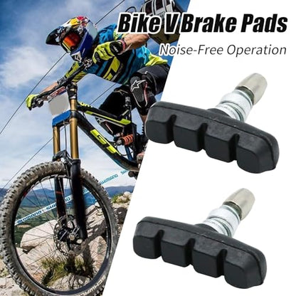 2 Pairs Bike V Brake Pads with Hex Nuts Hex Wrench for Mountain Bike, Road Bicycle, MTB, BMX