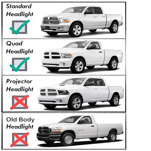 APSVE Clear Headlights Assembly Quad-Hole for 2009-2018 Dodge Ram 1500 - color: Chrome Housing Clear Reflector
