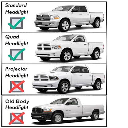 APSVE Clear Headlights Assembly Quad-Hole for 2009-2018 Dodge Ram 1500 - color: Chrome Housing Clear Reflector