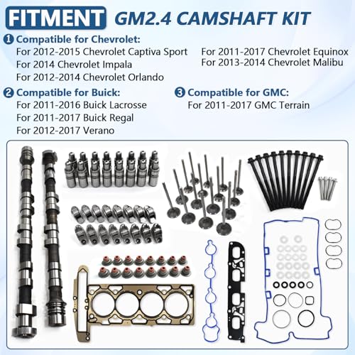 GM 2.4L Camshaft Kits with Head Gasket, Rocker Arms, Bolts for Chevy Equinox GMC Terrain Buick Lacrosse 2011-2017 LAF LUK LEA 12604896 12634207 12656486 - color: GM2.4 Basic Kit