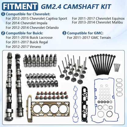 GM 2.4L Camshaft Kits with Head Gasket, Rocker Arms, Bolts for Chevy Equinox GMC Terrain Buick Lacrosse 2011-2017 LAF LUK LEA 12604896 12634207 12656486 - color: GM2.4 Basic Kit