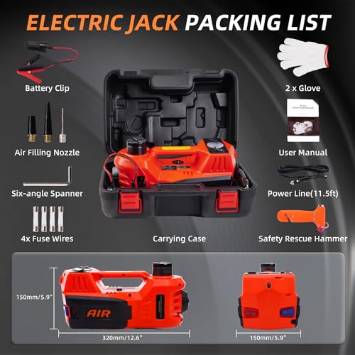 STANDTALL Electric Car Jack 5 Ton 12V Hydraulic Jack, Built-in Inflator - color: Red