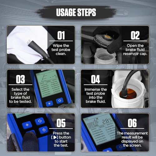 Brake Fluid Tester Digital Automotive Moisture Boiling Point Detector for DOT3,DOT4,DOT5.1 Brake Fluid with 2.8" Display, Audible Alarm, High-Precision Probe B10