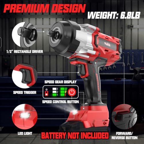 Cordless Impact Wrench 1/2" Compatible with Milwaukee 18V Battery, 1600Ft-lbs(2200N.m) High Torque Impact Gun Heavy Duty, Brushless Electric Power Impact Driver with 4 Speed Modes & LED Work Light - size: 1/2" 2200NM Compatible with Milwaukee