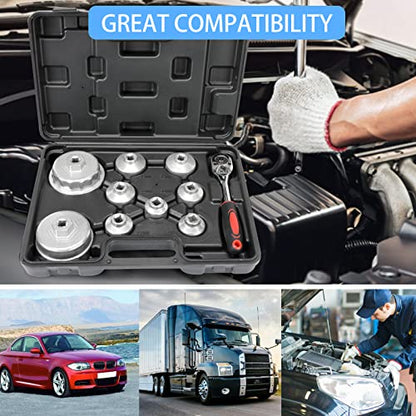 MOFEEZ Oil Filter Wrench Set, 10 Pieces Oil Filter Socket Set, 3/8" Drive Metric Oil Filter Cap Wrench Removal Tool Kit Compatible with Toyota VW BMW Mercedes