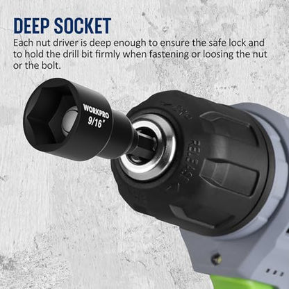 WORKPRO 6 PCS Magnetic Nut Driver Set, 1/4" Hex Shank, CR-V Steel, SAE - size: 6PCS Magnetic Nut Driver Set