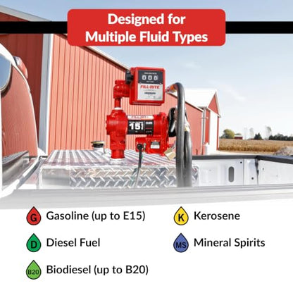 Fill-Rite FR1211HL 12V 15 GPM Fuel Transfer Pump with Standard Mechanical Meter Package, Liters | Gasoline, Diesel, Kerosene, Ethanol & Methanol Blends & Biodiesel - style: Meter (Liters)