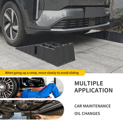 Vacallity 6.7 in Rise Car Ramps for Oil Changes with 2 Wheel chocks