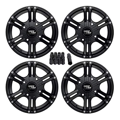 RockTrix RT101 15x7 ATV UTV Wheel 4x110 4+3 Offset, Black, Includes Nuts - size: 15x7 (4+3)