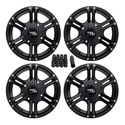 RockTrix RT101 15x7 ATV UTV Wheel 4x110 4+3 Offset, Black, Includes Nuts - size: 15x7 (4+3)