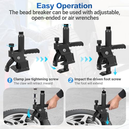 Manual Tire Bead Breaker with Handle and Rubber Pad, Fit for 38 and 42 Inches Tires Changer, Easy-Operated Manual Tire Changer for ATVs, UTVs, Tractors, Trucks, Heavy Duty Tires Car Repair (Black)