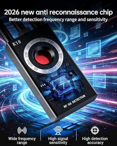 K18 Hidden Camera Detector, 3-in-1 GPS Tracker Detector & Bug Detector, Ultra-Long Battery Life Signal Scanner with Magnetic Field Finder for Hotels, Bathroom, Home, Office, Travel