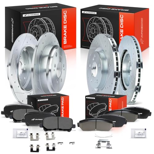 A-Premium Front and Rear Drilled Slotted Brake Rotors and Ceramic Pads Kit - style: 2011-2014 (Drilled & Slotted)